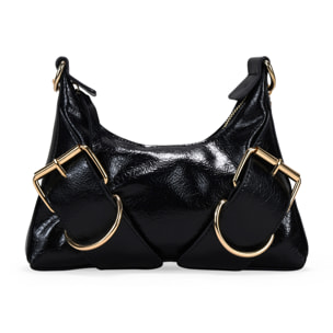 Bolso de hombro negro con hebillas y cadena