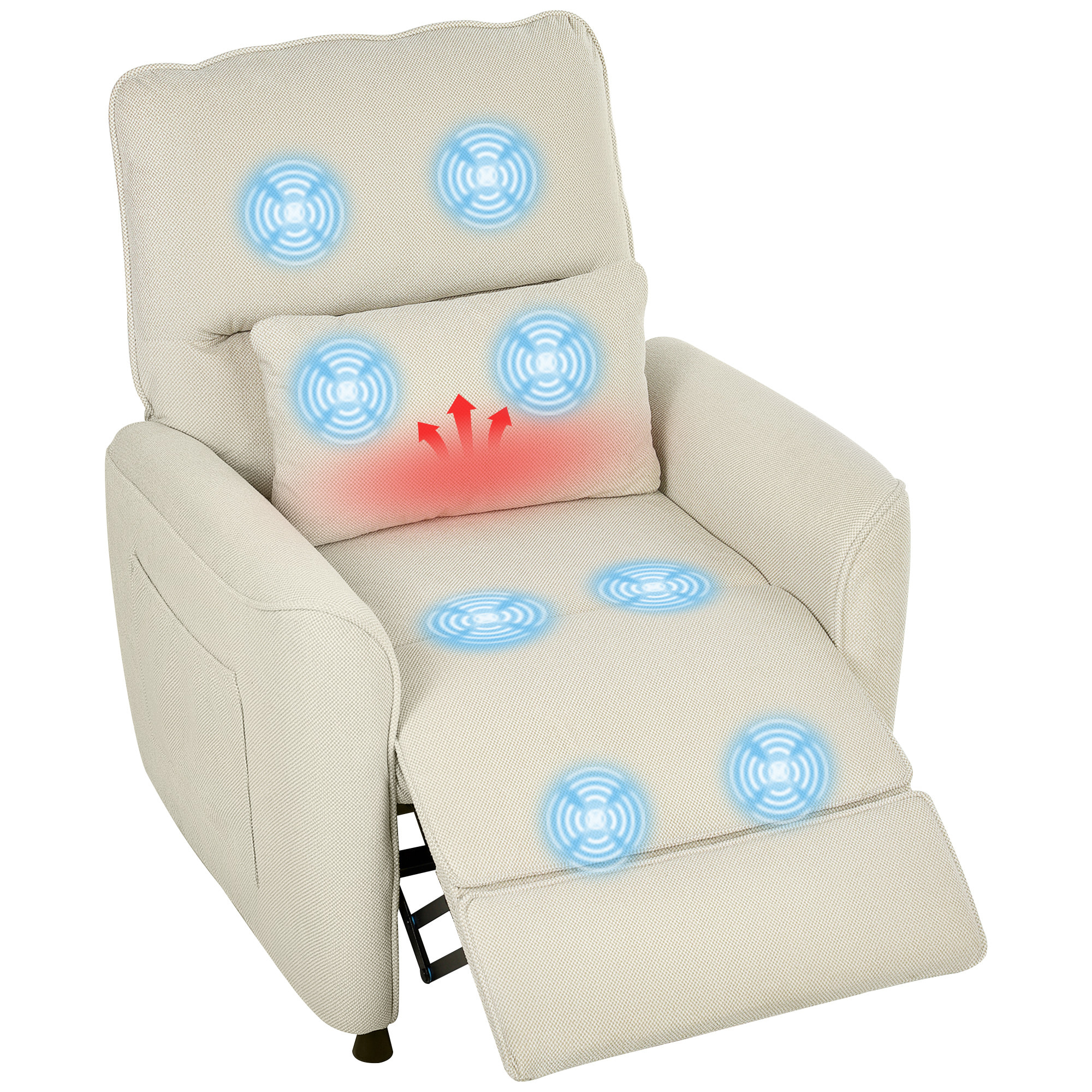 Sillón Relax Reclinable Eléctrico, con Calor Lumbar y Masaje Vibración, Sillón Masaje Relax, Motor Silencioso, Función de Memoria, Bolsillos Laterales, Almohada, Control Remoto con USB, Crema