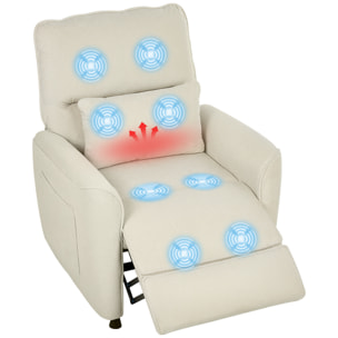 Sillón Relax Reclinable Eléctrico, con Calor Lumbar y Masaje Vibración, Sillón Masaje Relax, Motor Silencioso, Función de Memoria, Bolsillos Laterales, Almohada, Control Remoto con USB, Crema