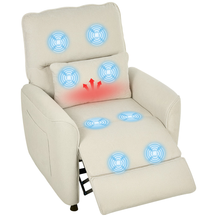 Sillón Relax Reclinable Eléctrico, con Calor Lumbar y Masaje Vibración, Sillón Masaje Relax, Motor Silencioso, Función de Memoria, Bolsillos Laterales, Almohada, Control Remoto con USB, Crema