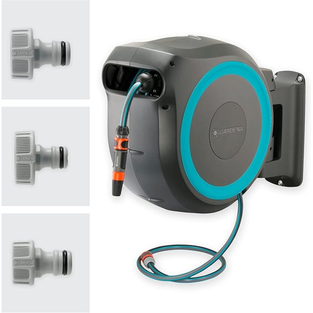 Dévidoir automatique mural RollUp L 30 m Bleu turquoise - GARDENA - 18625-20