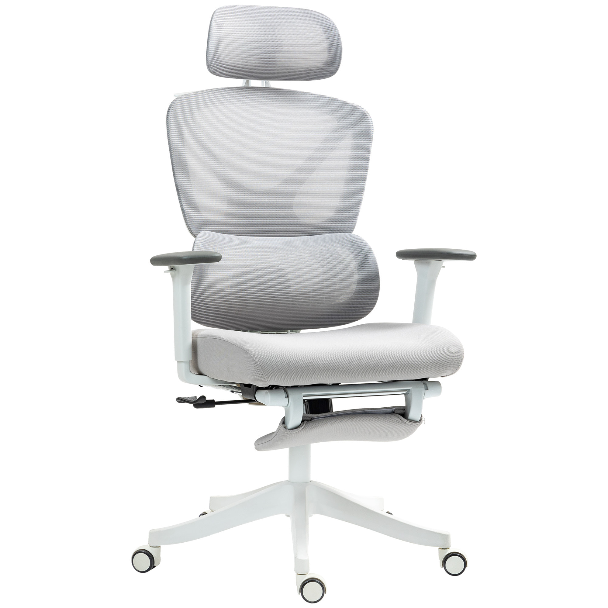 Silla de Escritorio de Malla Silla de Oficina Reclinable con Reposacabezas Giratoria Soporte Lumbar Reposapiés Reposabrazos 3D y Altura Regulable Función Basculante Carga 135 kg Gris