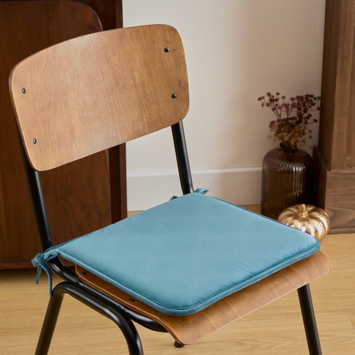 Galette de chaise Lilou bleu canard D38x38cm