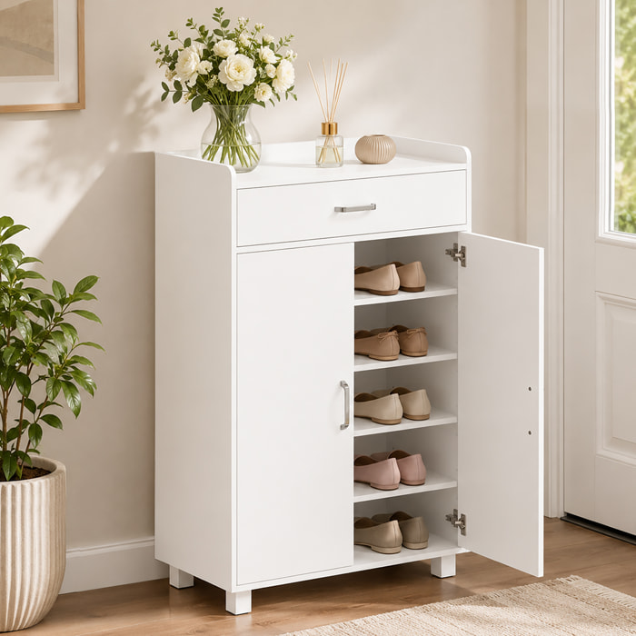 HOMCOM Mueble Zapatero con 1 Cajón y 5 Estantes, Armario para Zapatos Moderno con Estantes Ajustables, Zapatero Entrada Recibidor para 12-15 Pares en Pasillo, 62,5x35x95 cm, Blanco