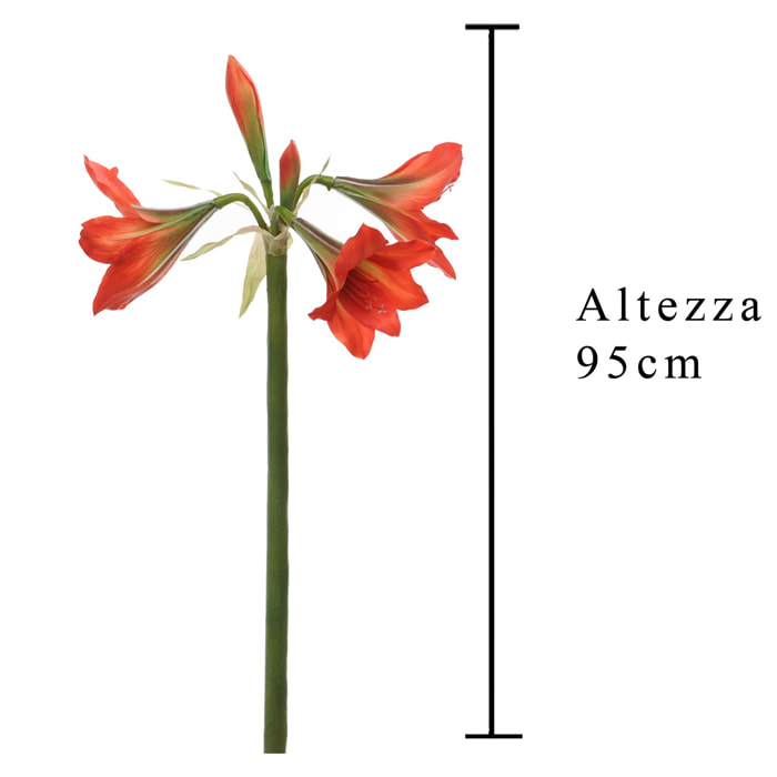 Fiore Di Amaryllis. Altezza 95 Cm - Pezzi 2 - 28X95X28cm - Colore: Arancio - Bianchi Dino - Fiori Artificiali