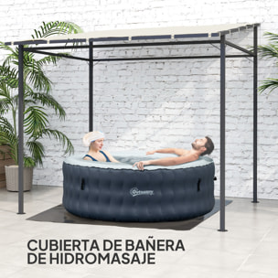 Pérgola de Pared 2,4x2,4 m Cenador de Jardín con Techo Inclinado Protección UV 30+ Impermeable y Marco de Metal para Patio Terraza Balcón Crema