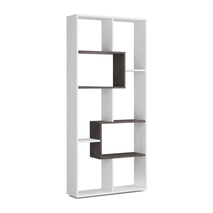 Libreria Arconnor, Mobile portalibri multiposizione con 8 scomparti, Scaffale da ufficio, Scaffale divisorio per camera, 80x25h180 cm, Bianco e Ossido