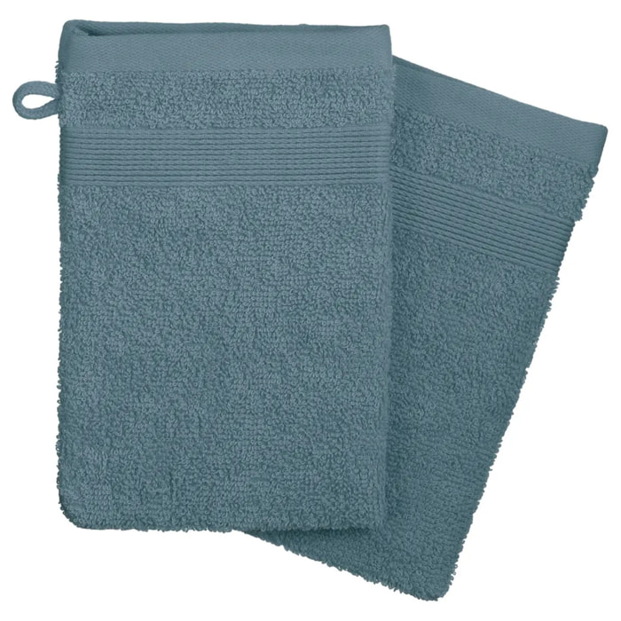 Lot de 2 gants de toilette - coton 450 gr/m² - bleu orage 15x21 cm