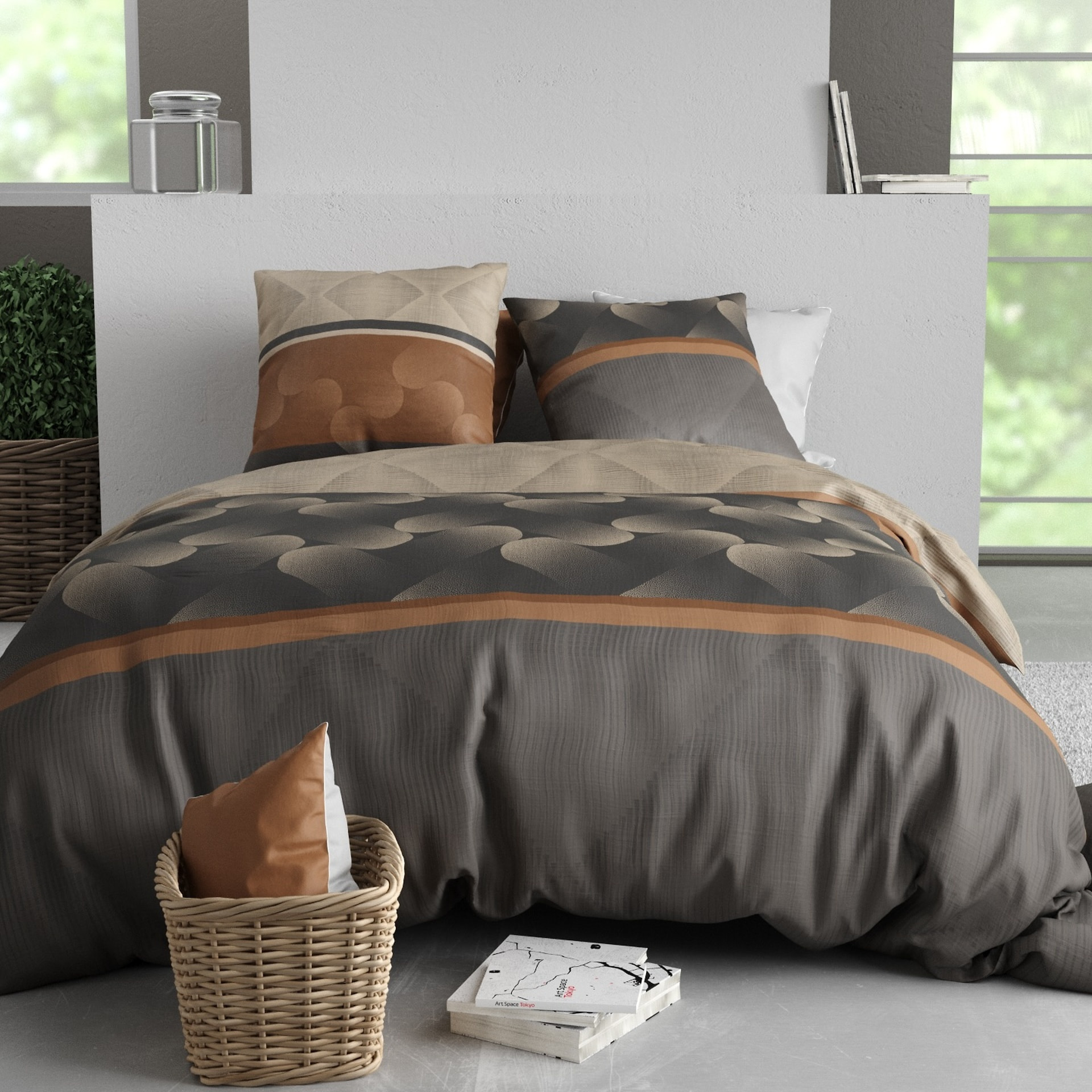 Parure De Couette 3pcs 100% Coton 57fils Jaspe