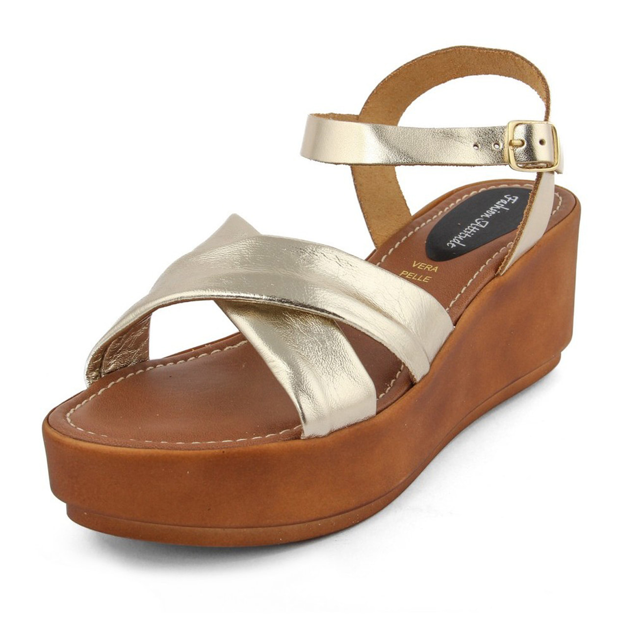 Sandali Donna In Pelle Colore Dorato-Altezza Tacco: 6,7 cm