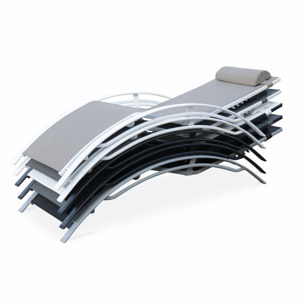 Duo de bains de soleil aluminium - Louisa Gris et noir - Transats aluminium et textilène