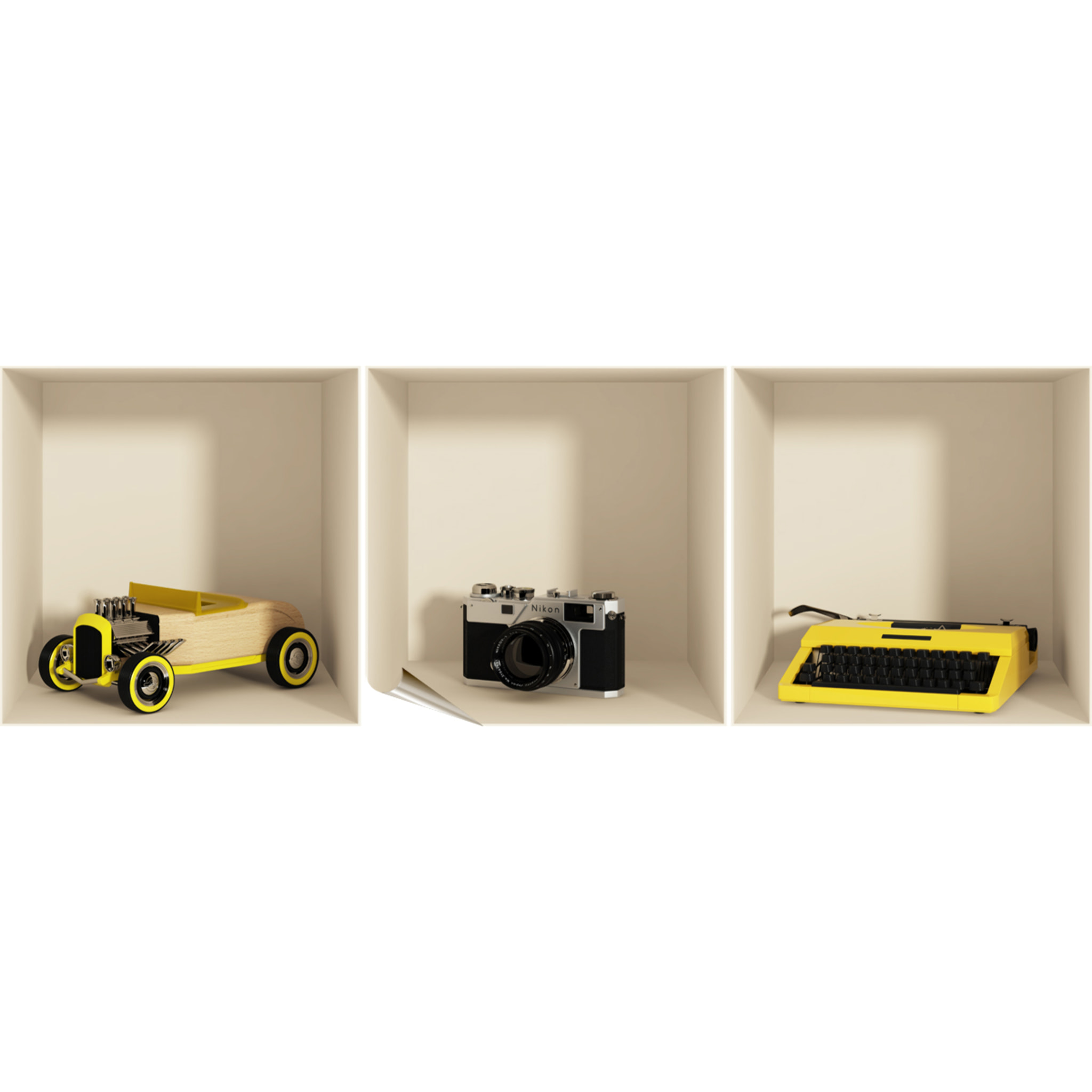 Stickers muraux 3D | Sticker Mural Autocollant effet 3D vintage voiture et autre - Stickers adhésifs 3D Chambre Salon Trompe l'oeil