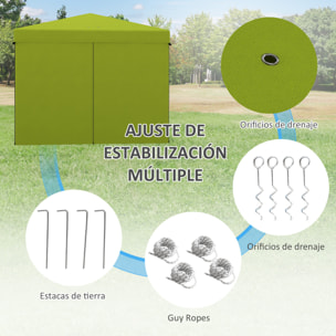 Carpa Plegable 3x3 m Cenador de Jardín con 4 Paredes Laterales 2 Ventanas de Malla Altura Ajustable Bolsa de Transporte Impermeable y Anti-UV para Camping Fiestas Verde