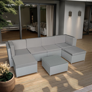 Salon de jardin BONIFACIO en résine tressée gris 6 places - coussin gris