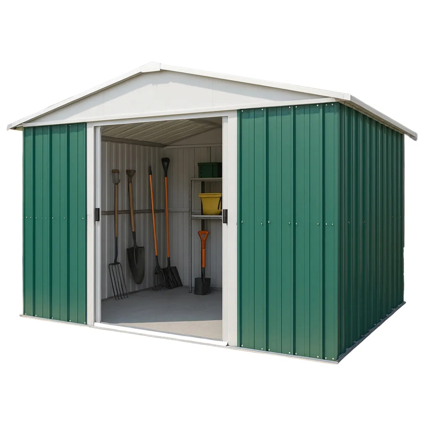 Abri de jardin métal vert Yardmaster 11,03 m² + kit d'ancrage