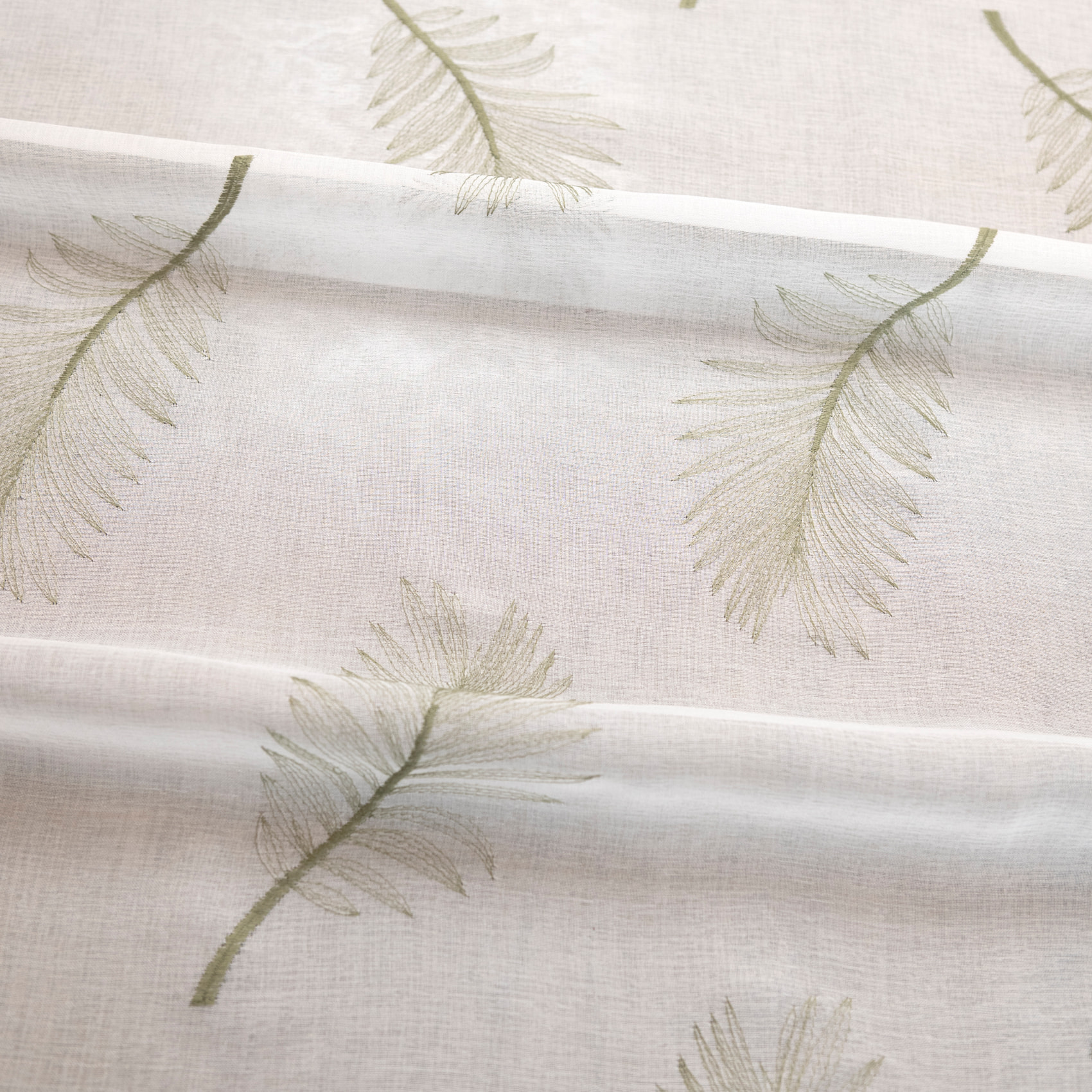 Voilage brodé à motifs feuilles - Kaki