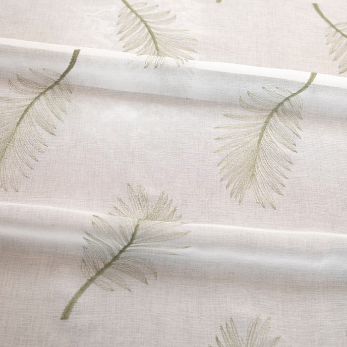 Voilage brodé à motifs feuilles - Kaki