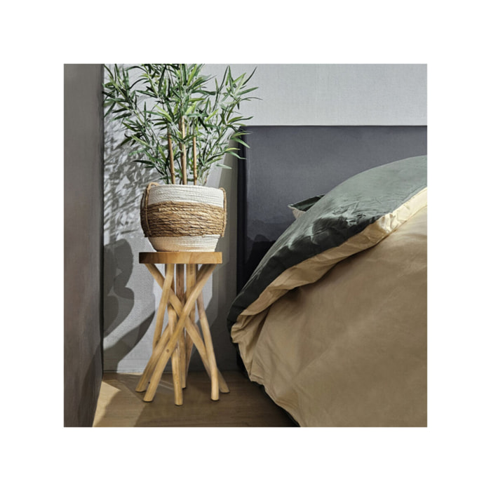 Tabouret d'appoint 40cm de haut en assemblage de bois de teck - FIGARO