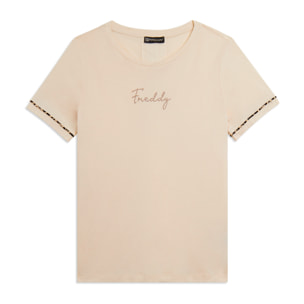 T-shirt con inserto crinkle sul retro e dettagli animalier