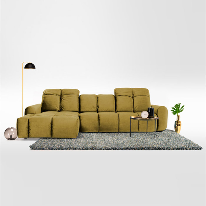 Canapé d'Angle Gauche Tissu Anacapri, 3 Places, Repose-têtes Ajustables, Style Contemporain