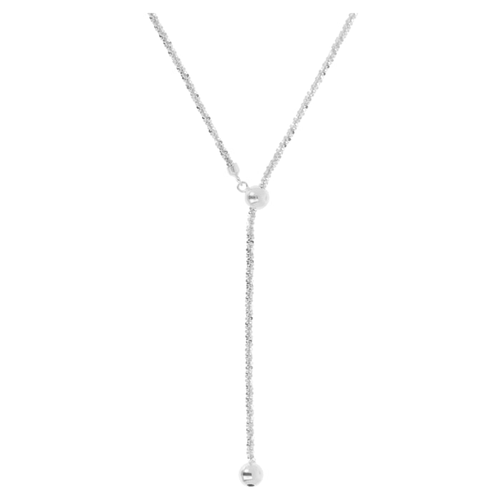 Collana a Cravatta in Argento 925 placcato Oro Bianco 18Kt con Catena Margherita e Pallina Saliscendi