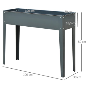 Jardinera Elevada Rectangular con 3 Orificios de Drenaje para Planta Flores Gris