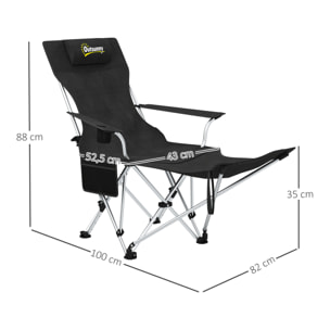 Lot de 2 chaises de camping pliantes - repose-pied amovible, rangements - sac transport - noir