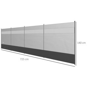 Paravent brise-vue camping plage portable pliable avec sac de transport et poteaux acier dim. 725L x 140H cm gris