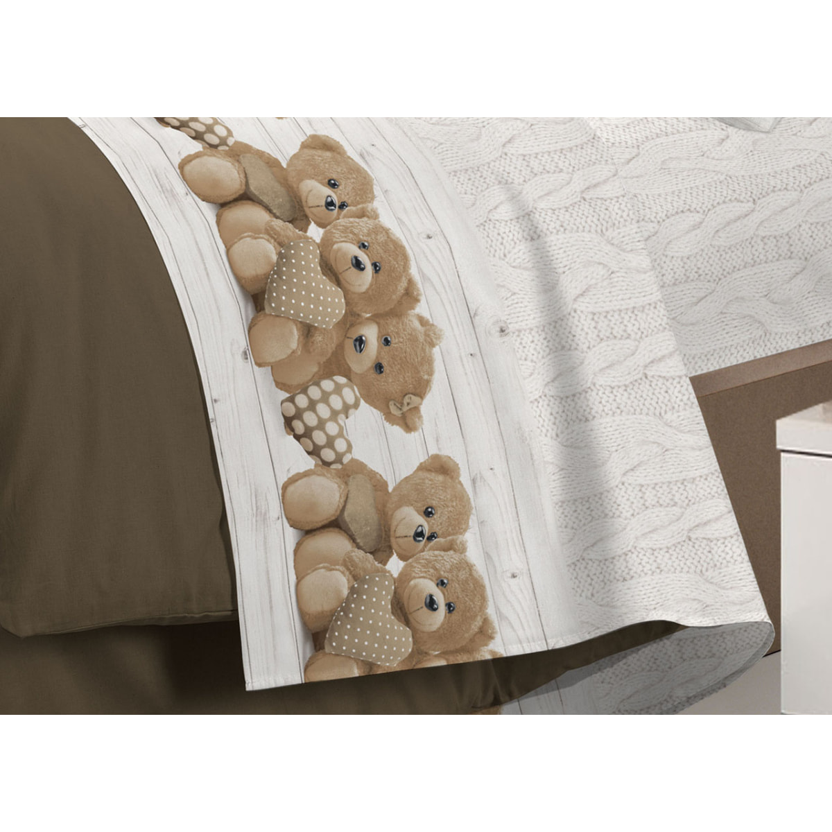 Completo Lenzuola 100% Cotone New Orsetti Beige