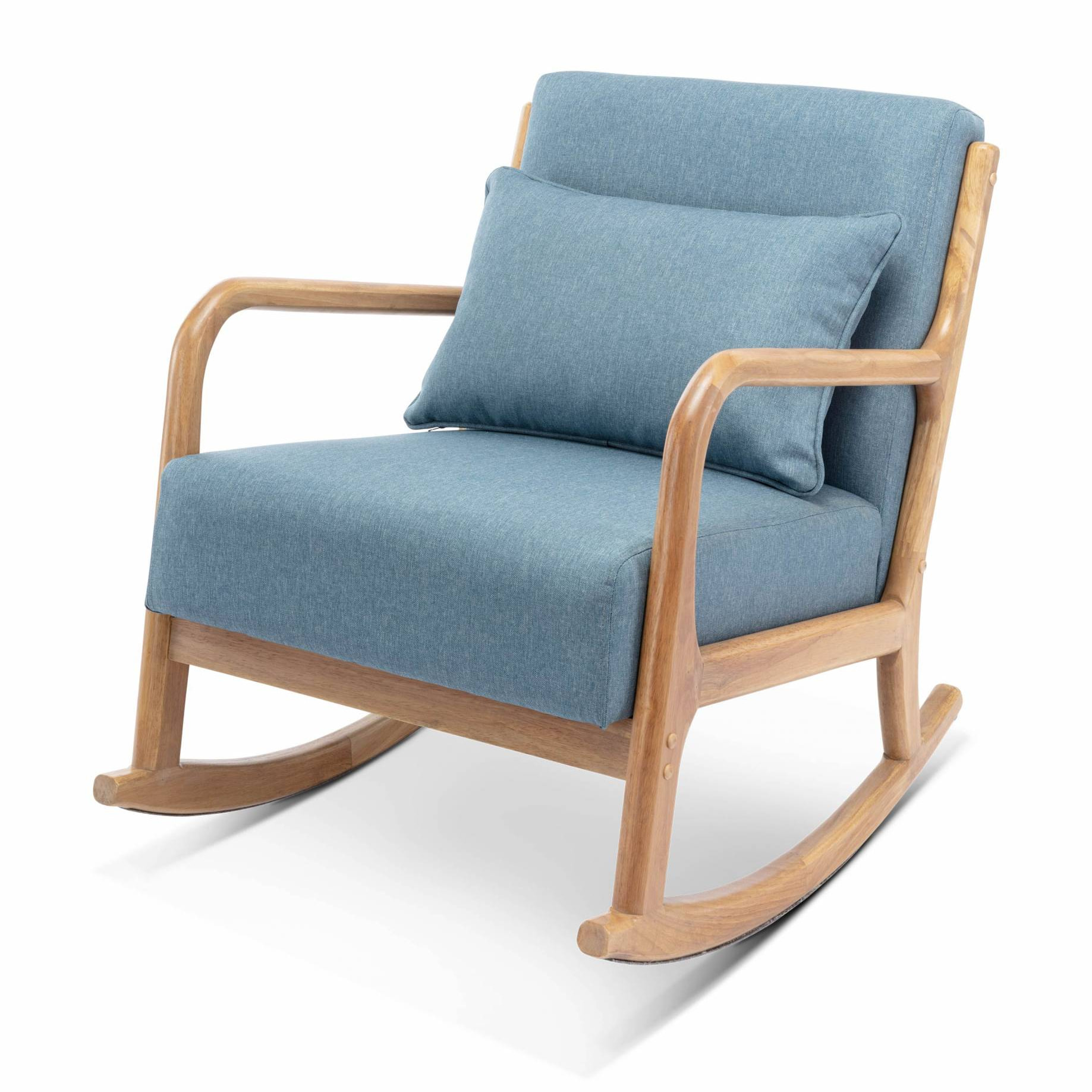 Fauteuil à bascule design en bois et tissu. 1 place. rocking chair scandinave. bleu