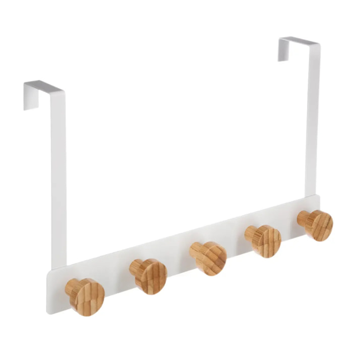 Patère 5 têtes métal et bambou blanc