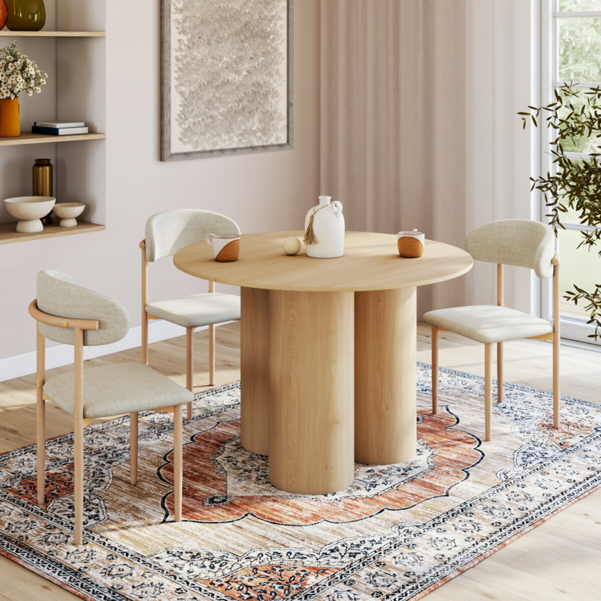 Table à manger ronde Olympia bois pieds pylône Ø110cm