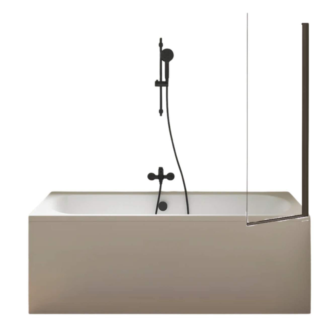 Pack baignoire droite 180 x 80 Elise + tablier niche + pommeau et mitigeur bain noir Aimé + pare bain noir + vidage