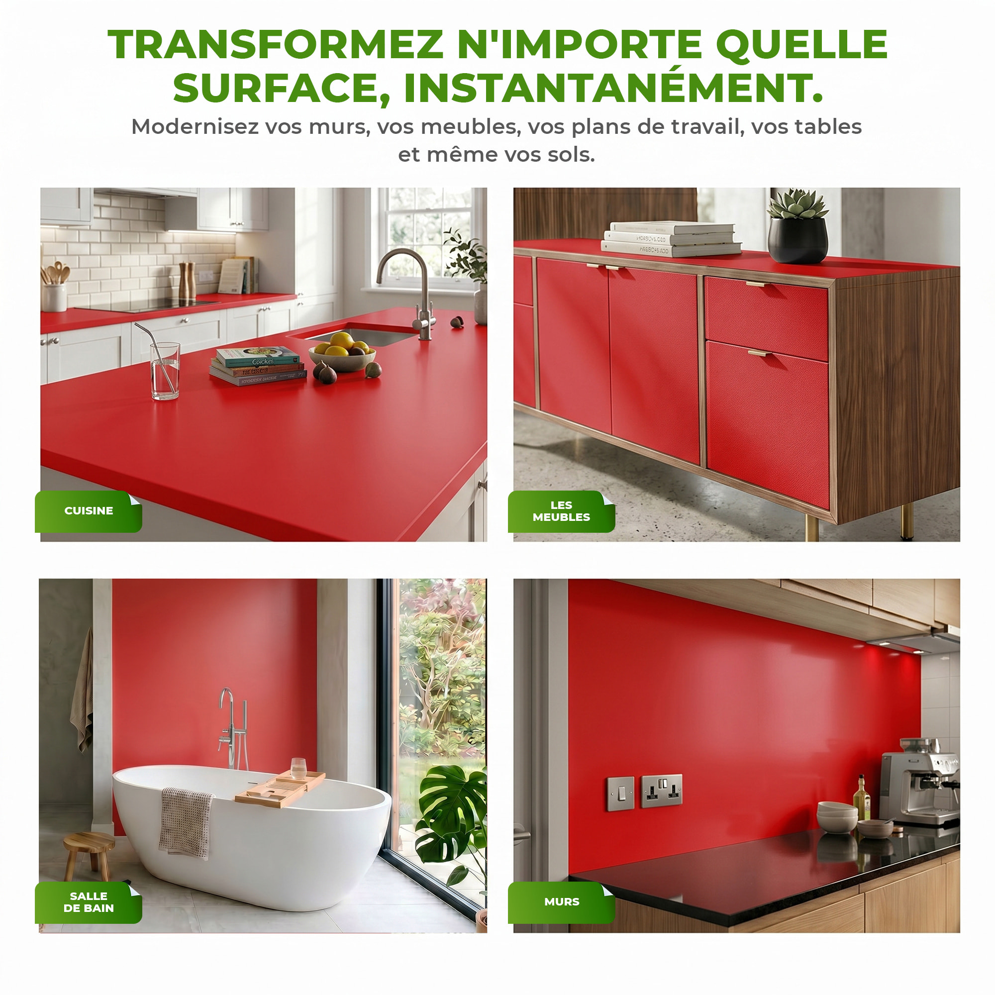 Rouleau adhésif décoratif Vinyle au Mètre - Rouge tomate - Sticker Lavable Imperméable Mur Cuisine Meubles