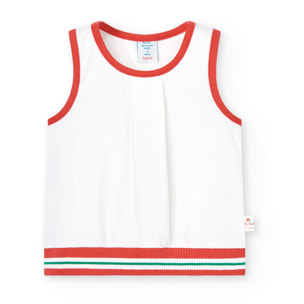 Camiseta elástica niña, algodón, tirantes, blanco