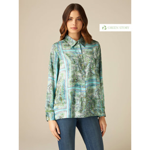 Oltre - Camisa de raso estampado - Green Water