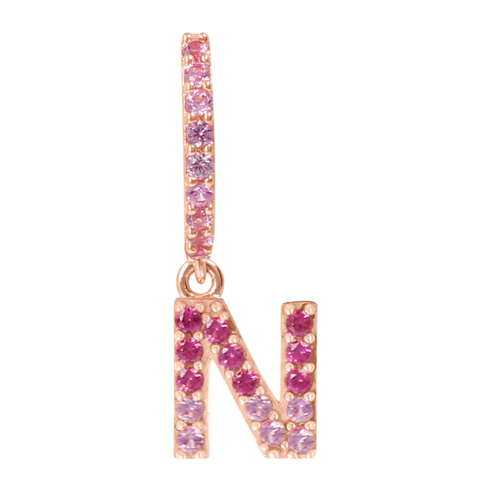 Orecchino Pendente con Lettera N in Pavé di Cubic Zirconia Rosa