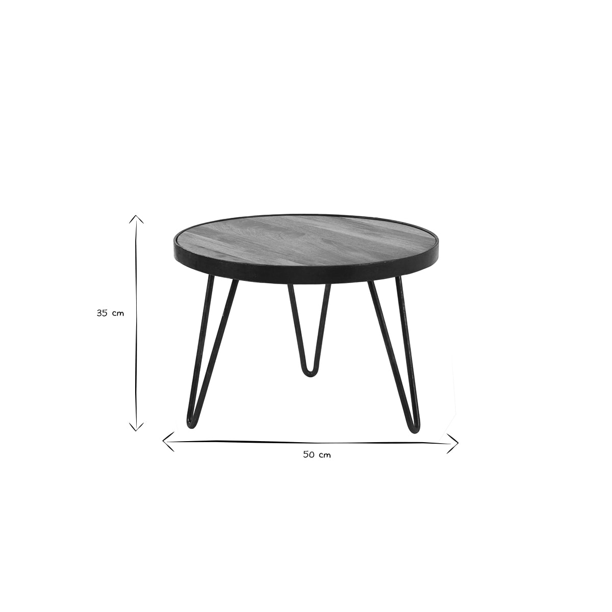 Table basse ronde industrielle bois manguier massif et métal noir D50 cm ATELIER