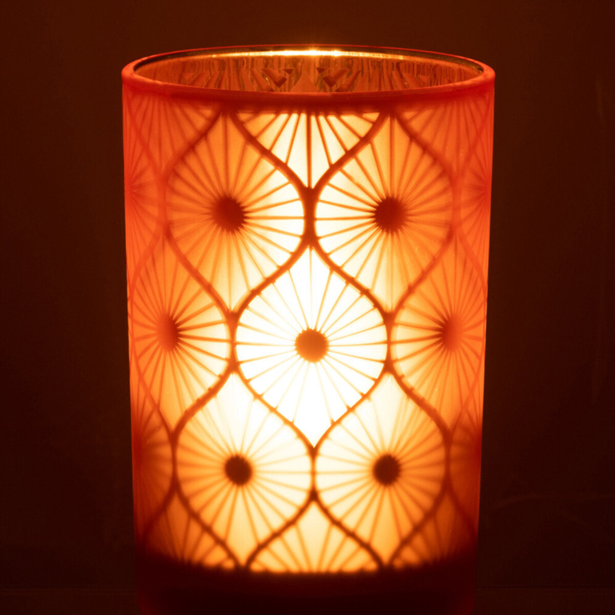 J-Line photophore Losange Fleurs - verre - orange - large