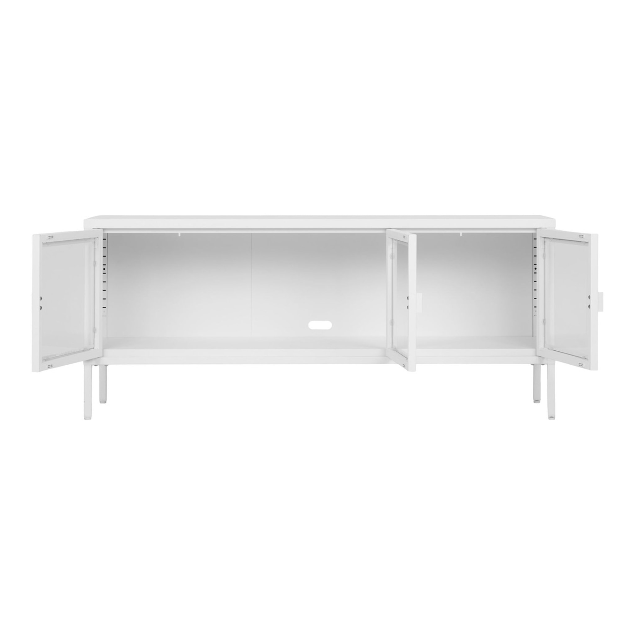 Mobile TV Brisbane con 3 ante in vetro, acciaio bianco 130×40×55 cm