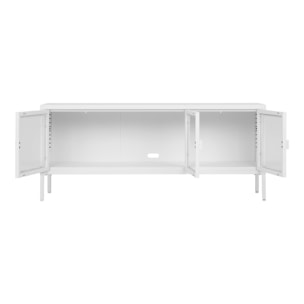 Mobile TV Brisbane con 3 ante in vetro, acciaio bianco 130×40×55 cm