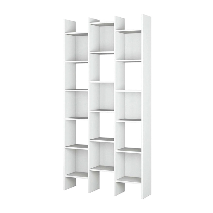 Libreria Areca, Mobile portalibri con 18 ripiani, Scaffale con scomparti quadrati, Scaffale moderno da ufficio, 96x29h192 cm, Bianco
