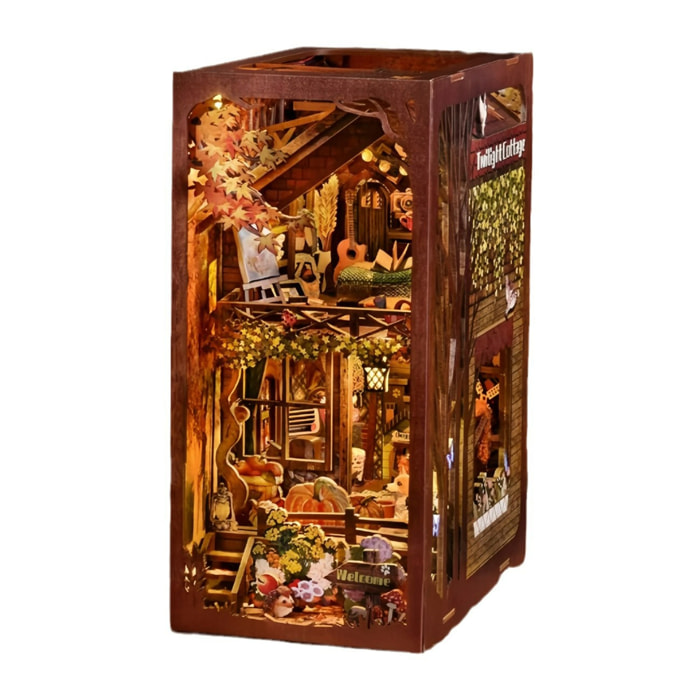 Cabina Crepuscolare. Book Nook in legno, design 3D realistico con grande dettaglio, copertura e luci a LED.
