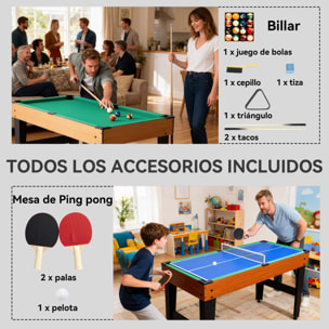 Mesa Multijuegos 5 en 1, Mesa de Juego con Futbolines para Niños, Billar, Ping-pong, Hockey y Baloncesto, Diversión Familiar para Adultos y Niños, 134x108x144 cm, Natural y Negro