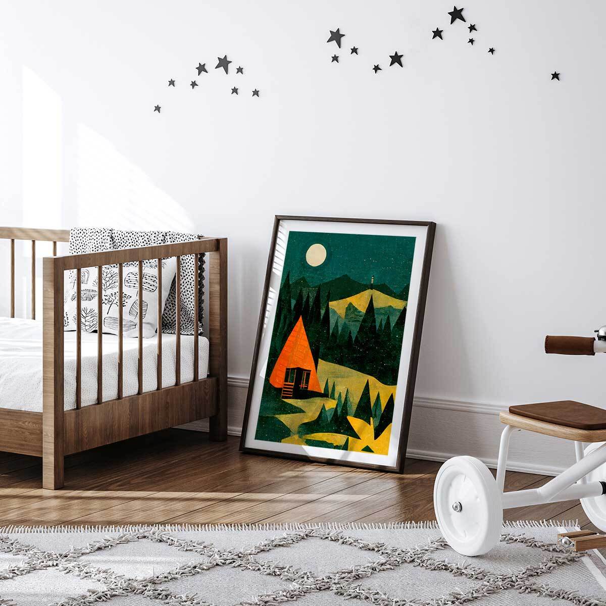 Affiche enfant cabane dans la forêt  Affiche sous cadre noir