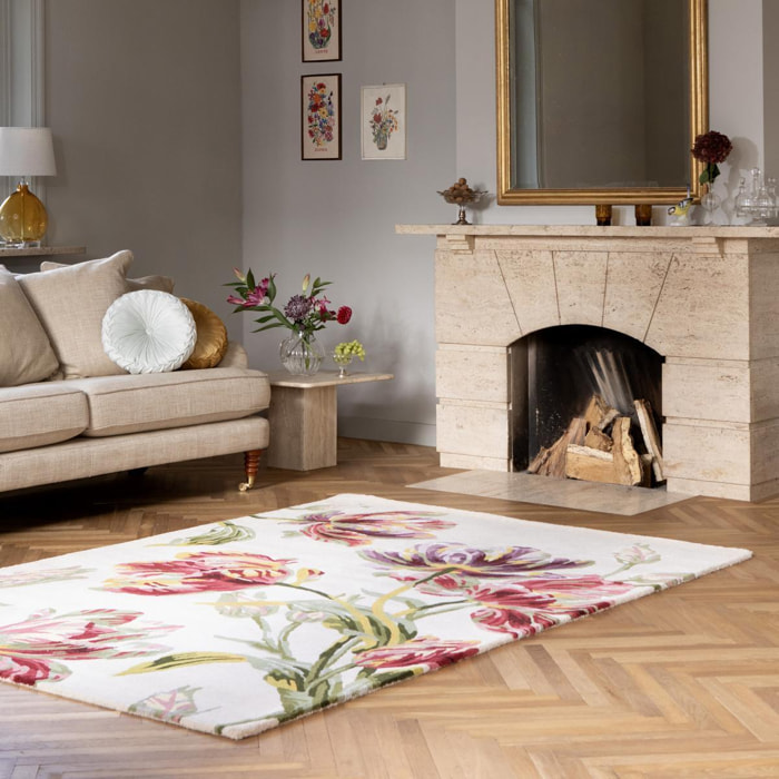 Tapis salon et chambre fait main en laine motif floral WANI