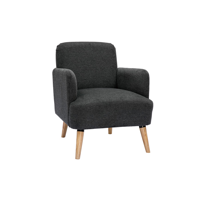 Fauteuil scandinave en tissu effet velours texturé gris foncé et bois clair ISKO