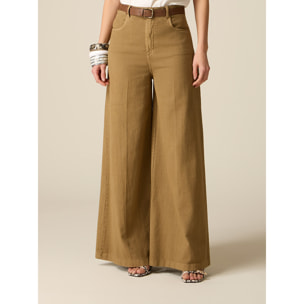 Oltre - Pantaloni wide leg in cotone maltinto - Marrone
