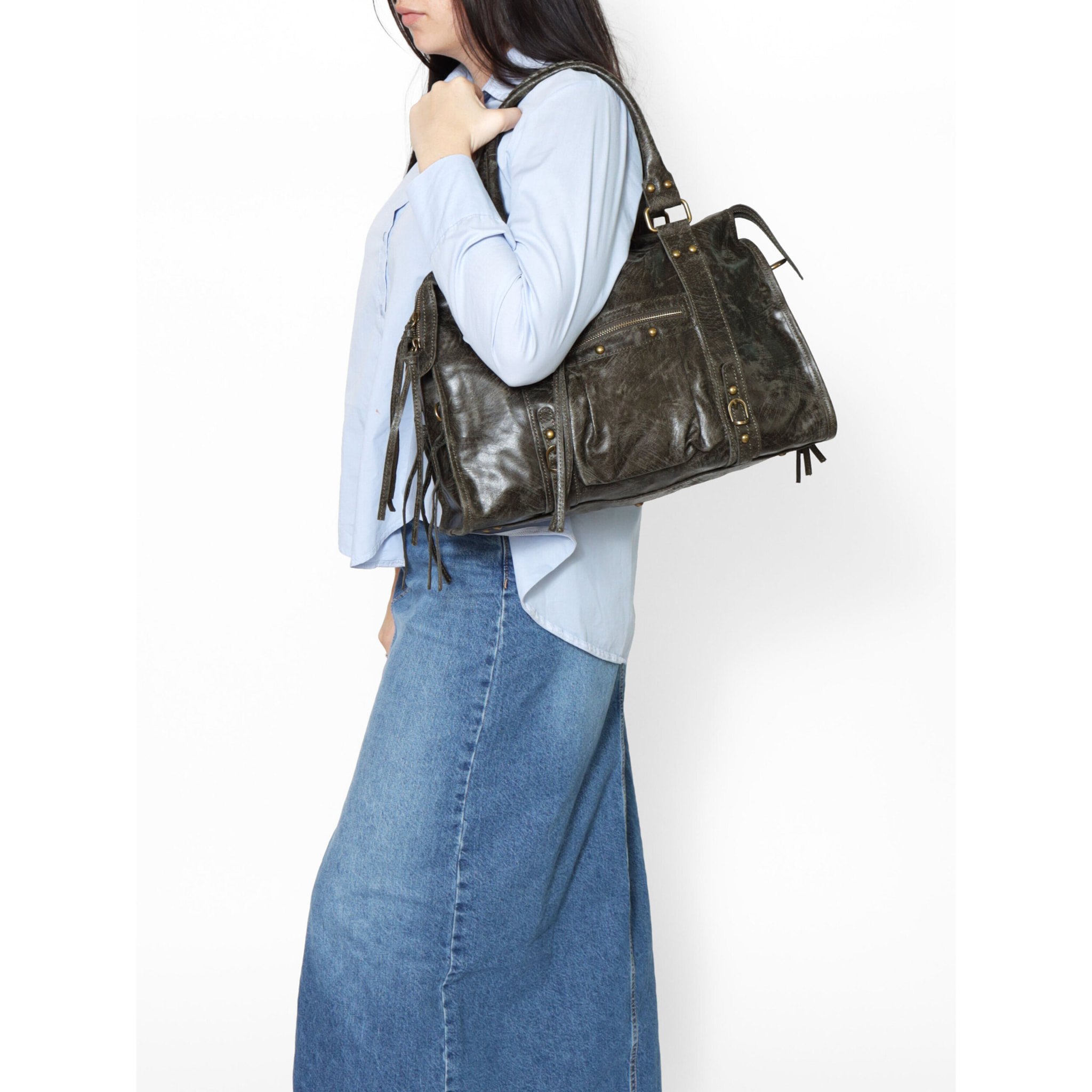 Borsa a spalla da donna - Modello Elara - Vera pelle - 41.0 x 28.0 x 13.0 cm