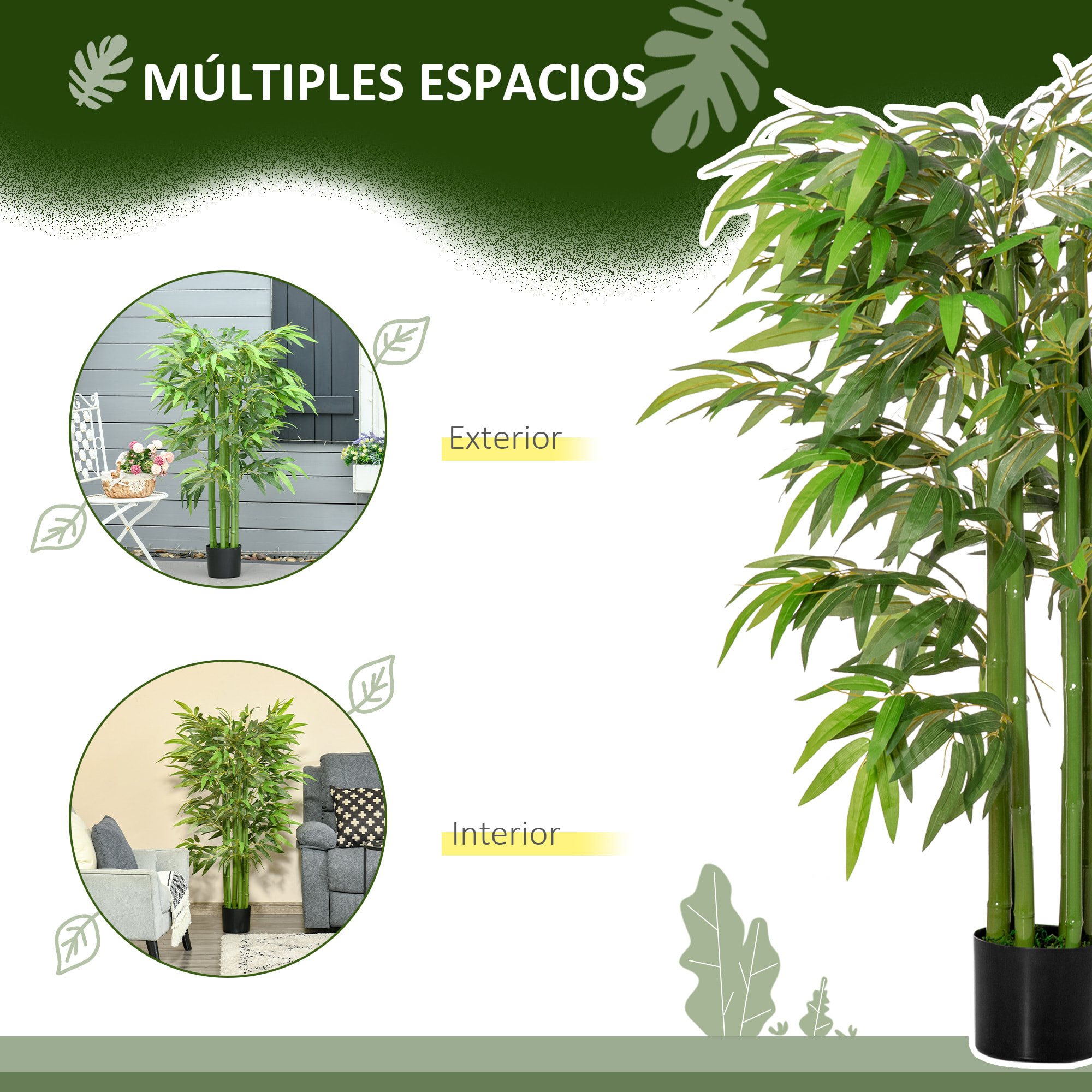 Bambú Artificial 140 cm con Maceta y Cañas Realistas Árbol Sintético Interior para Decoración de Hogar Oficina Exterior Verde